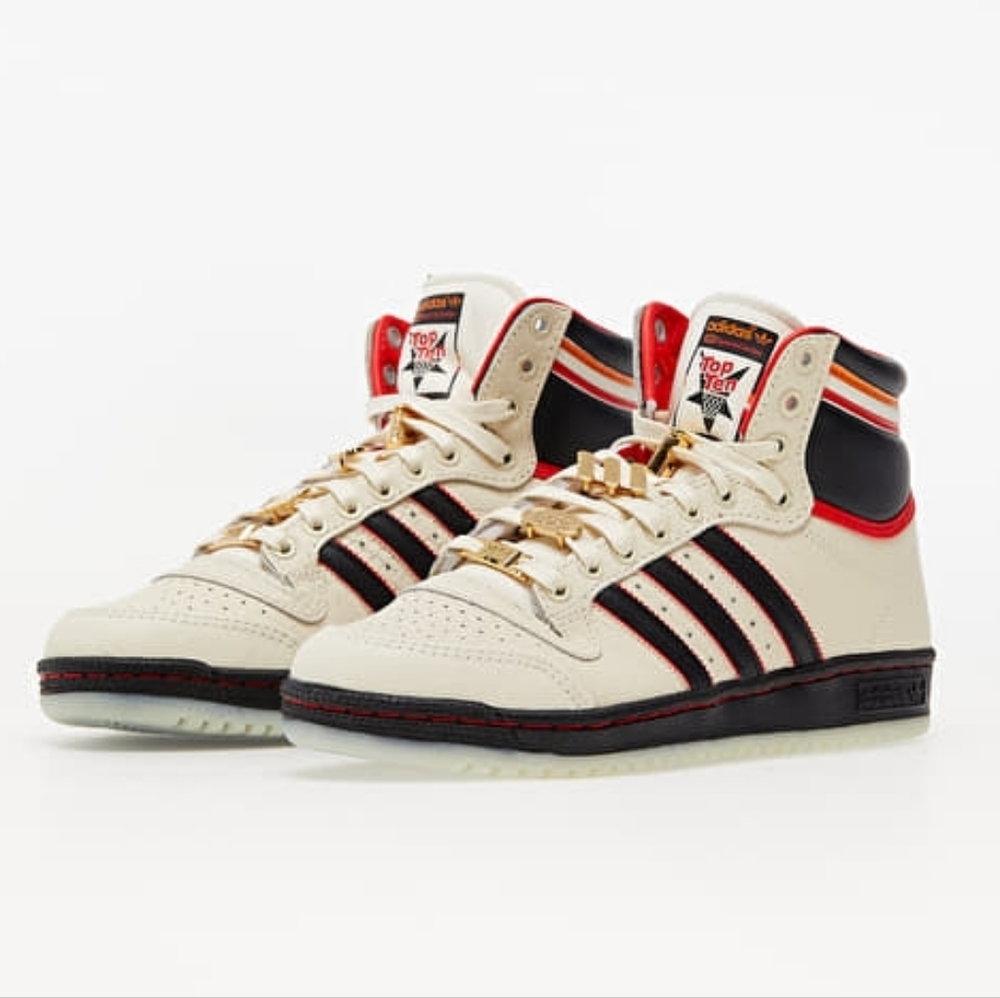 Adidas x ESPN Top Ten Hi Top sneaker in Beige/Black/Red Sz 13 - Picture 2 of 16